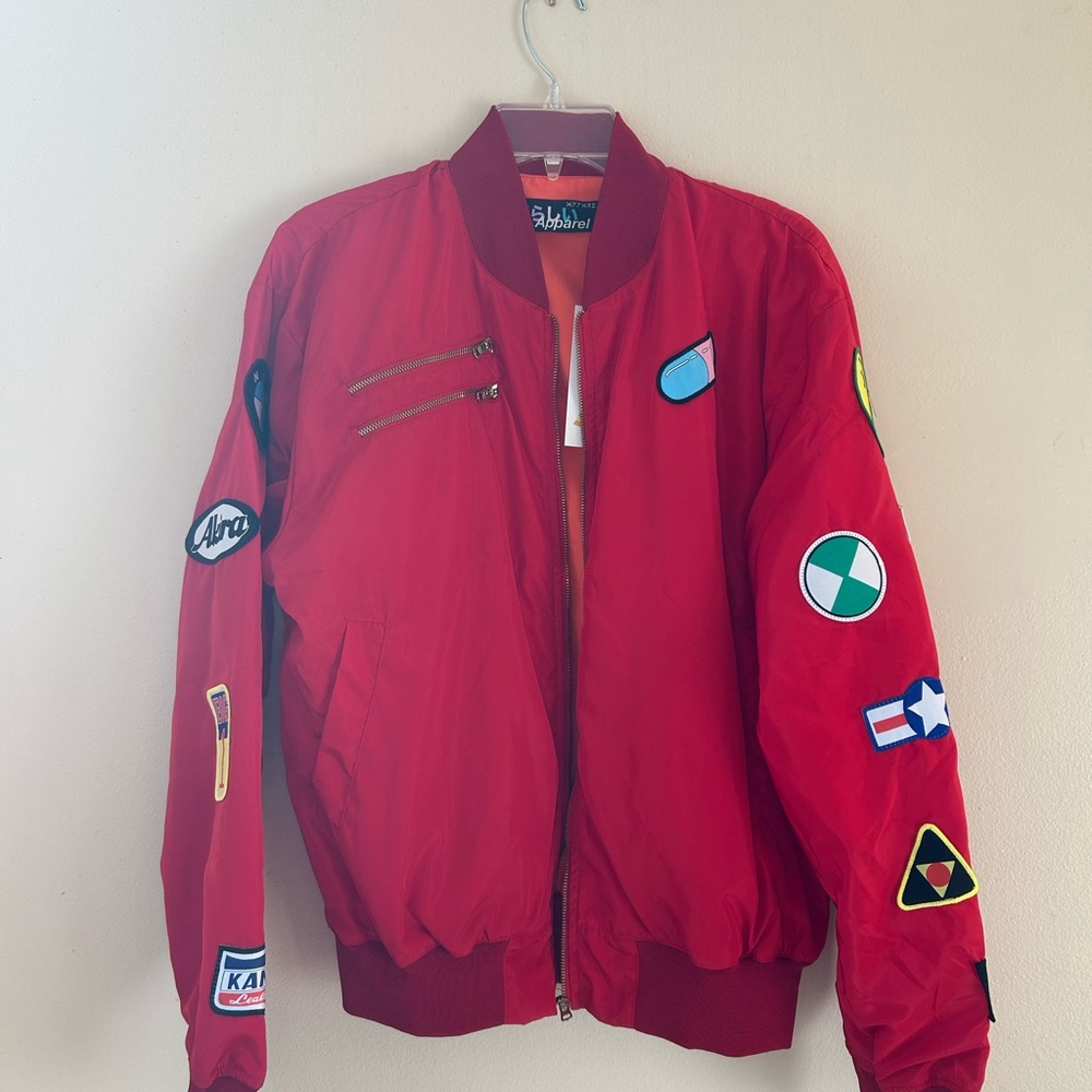 Alpha Industries Red Bomber Jacket with Decorative Patches